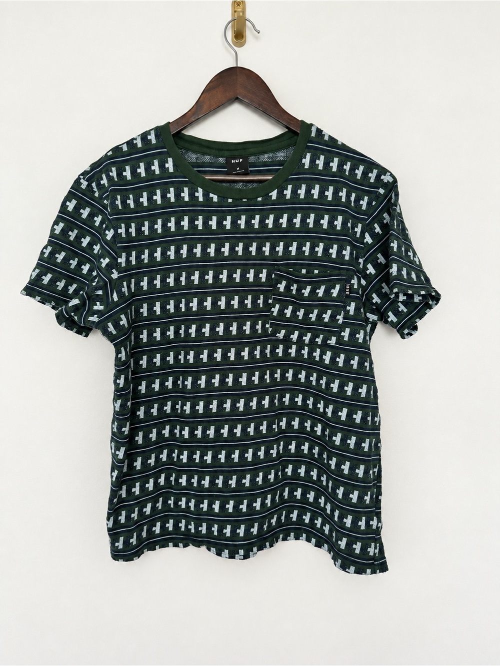 HUF Dark Green Striped Geo Pocket Tee